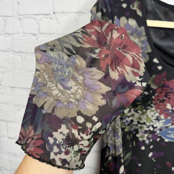 Cristopher & Banks Blouse Women XL  Whimsigoth Sheer Lined V Neck 3/4 Sleeve Top - Picture 6 of 11